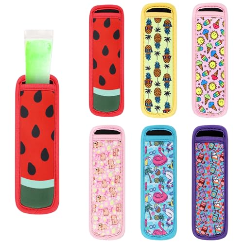 Image of Ice Pop Sleeves, 6 Packs Anti-freezing Popsicle Holders Bag for Kids, Freeze Pops Ice Sleeves Holder, Reusable Washable Ice Pop Neoprene Insulator Sleeves for Boys Girls. (Multicolor-7)