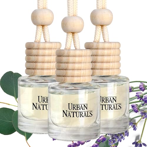 Urban Naturals Car Air Freshener Diffuser 3 Pack - Eucalyptus Lavender Scent, 45+ Days Long Lasting Fragrance, Made in USA, Glass & Wood, Hanging Design + Vent Cip, Easy to Use