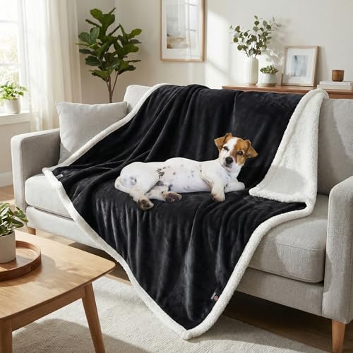 Kritter Planet Dog Blankets for Large Dogs, Soft Fluffy Fleece Pet Blankets for Couch, Sofa, Dog Beds, Car Seats, Creat, Washable, 50x60 inches, Black