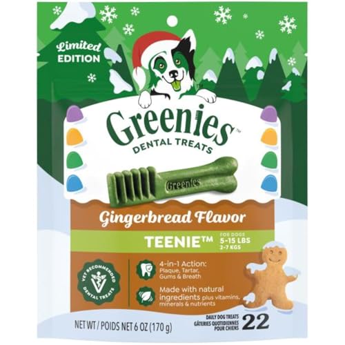 Greenies Veterinarian-Recommended, Limited-Edition Natural Dental Dog Treats Teenie Size, Gingerbread Flavor, 6 oz. Pack, 22 Count