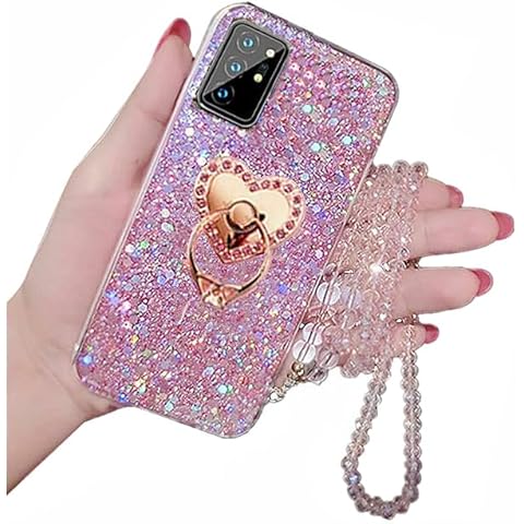 Accgoal for Samsung Galaxy S23 Ultra Case,Glitter Sparkle Bling Case for Girly Women,Rhinestone Heart Ring Holder Stand with Chain Neck Strap Bumper Protective Cover for for Samsung Galaxy S23 Ultra Cover