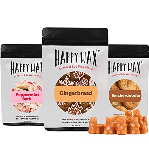 Happy Wax Holiday Treats Soy Wax Melts - Scented Wax Melts Perfect for Melting in Your Wax Warmer -Variety Mix Includes Peppermint Bark, Gingerbread & Snickerdoodle Scented Wax Melts (6 Oz Pack)