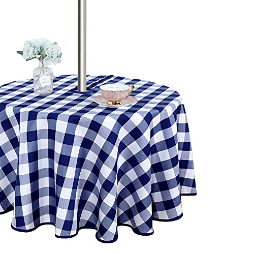 Lushvida Checkered Table Cover Outdoor And Indoor Tablecloth - Washable Waterproof Wrinkle Free Table Cloth With Zipper And Umbrella Hole For Spring/Summer/Party/Picnic/Bbqs/Patio 60R Navy #TOP9