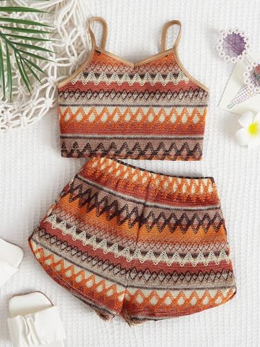 Image of Floerns Girls 2 Piece Outfit Allover Print Spaghetti Strap Cami Top with Shorts Set