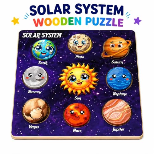Image of Puzzle Kids Wooden Toys for Kids 3 + Jigsaw Puzzles for Adults Baby Learning Toys Educational Toys Game for Learning Learning Board Parts Anatomy Skeleton - Gift Toys for Boy and Girl (Solar System)