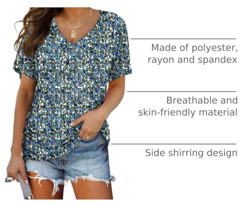 Image of WIHOLL Womens Summer T-Shirts Short Sleeve V Neck Dolman Tops with Side Shirring Loose Fit Shirts Spring Fashion