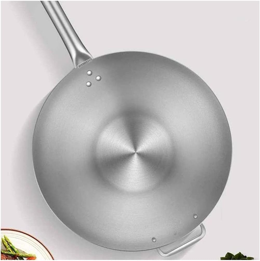 Stainless Steel Wok Single Handle Round Bottom Non-Stick Pan Restaurant Chef Cooking Pan Household Thickened Dormitory Single Handle Easy to Clean (Size : 43cm)