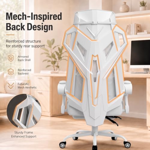 GTPLAYER Gaming Chair, Computer Chair with Mesh Back, Ergonomic Game Chair with Footrest, Reclining Game Chair with Adjustable Headrest and Lumbar Support for Gaming and Office (White) - Image 5