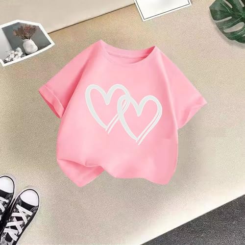 Girls Summer T Shirts Casual Short Sleeve Crew Neck Shirts Outfits Funny Heart Printed Clothes Tops 3-12 Years3