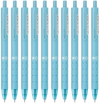 Hauser XO Click Retractable Gel Pen | Needle Spring Tip for Super Soft & Smooth Writing Experience | Grooved Grip for Comfortable Writing | Blue Ink, Pack Of 10