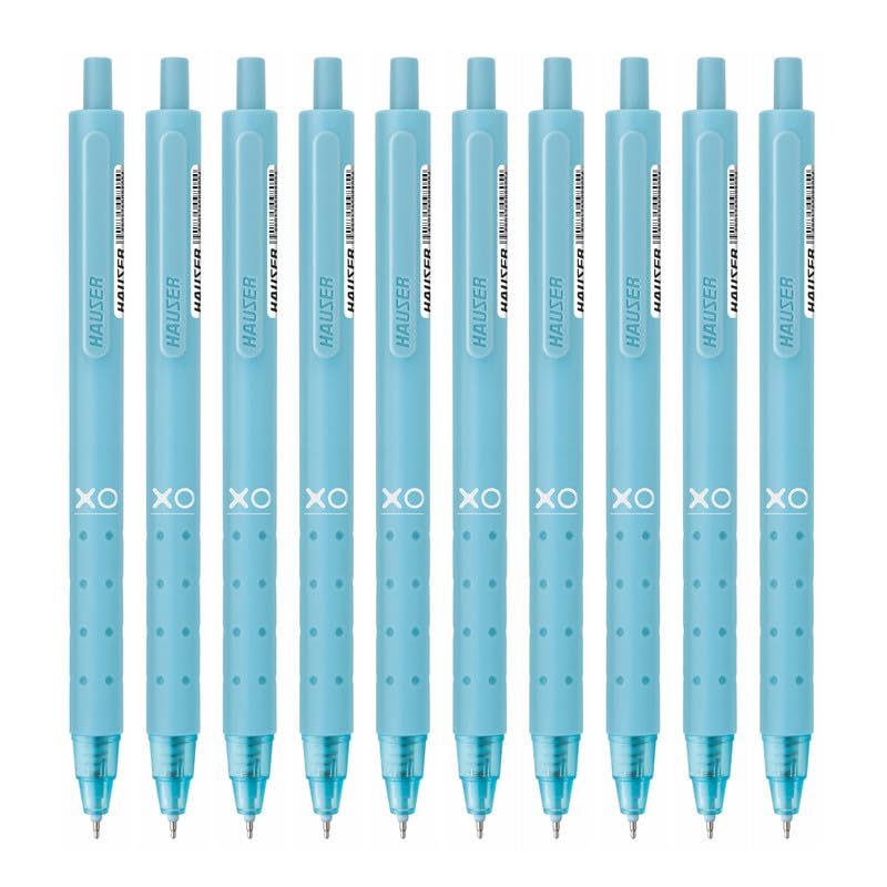 Hauser XO Click Retractable Gel Pen | Needle Spring Tip for Super Soft & Smooth Writing Experience | Grooved Grip for Comfortable Writing | Blue Ink, Pack Of 10
