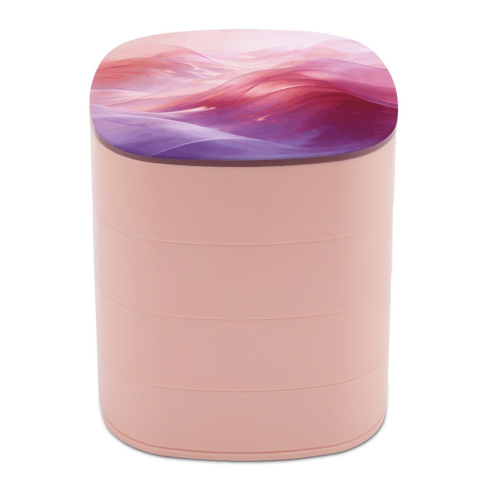 LZQPOEAS Pink Waves Jewelry Box Women Jewelry Organizer Travel Jewelry Case Cute Necklace Ring Storage Organizer 4-Layer Rotating Jewelry Tray Case with Mirror for Bracelets