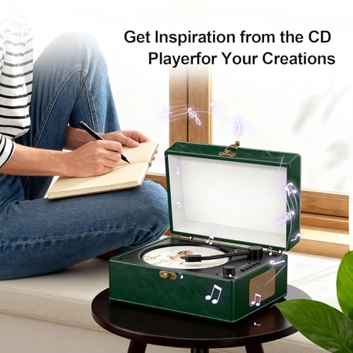 Image of Retro CD Player with Bluetooth in&Out Portable Music Player for Relaxing Anywhere,Auto Power Off,USB,AUX,Headphone Jack,Vintage CD Player for Music Lovers,Birthday Gifts for Women /Men-Green
