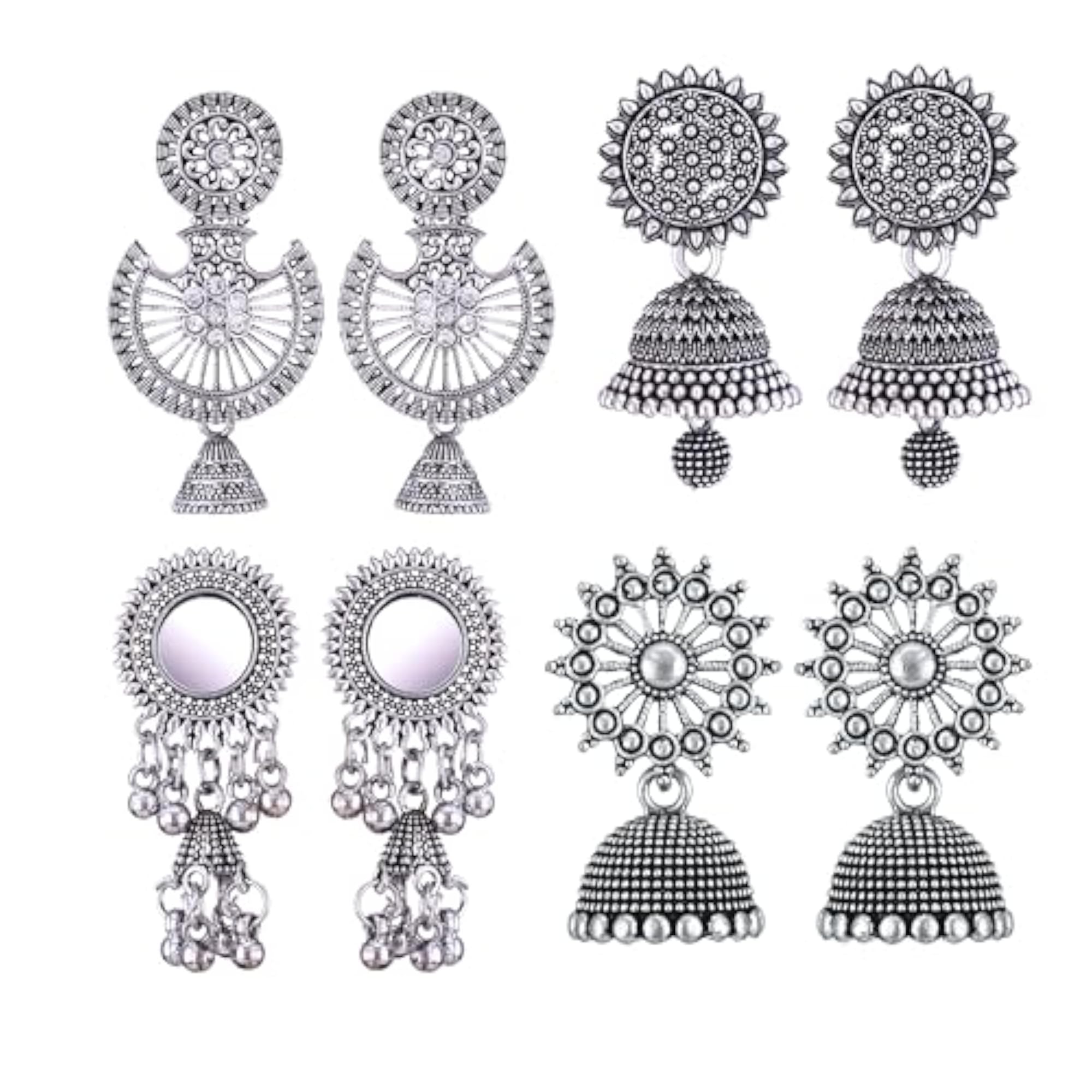 Women's Oxidised Silver Glamorous Jhumka Earrings with Pearl Accents