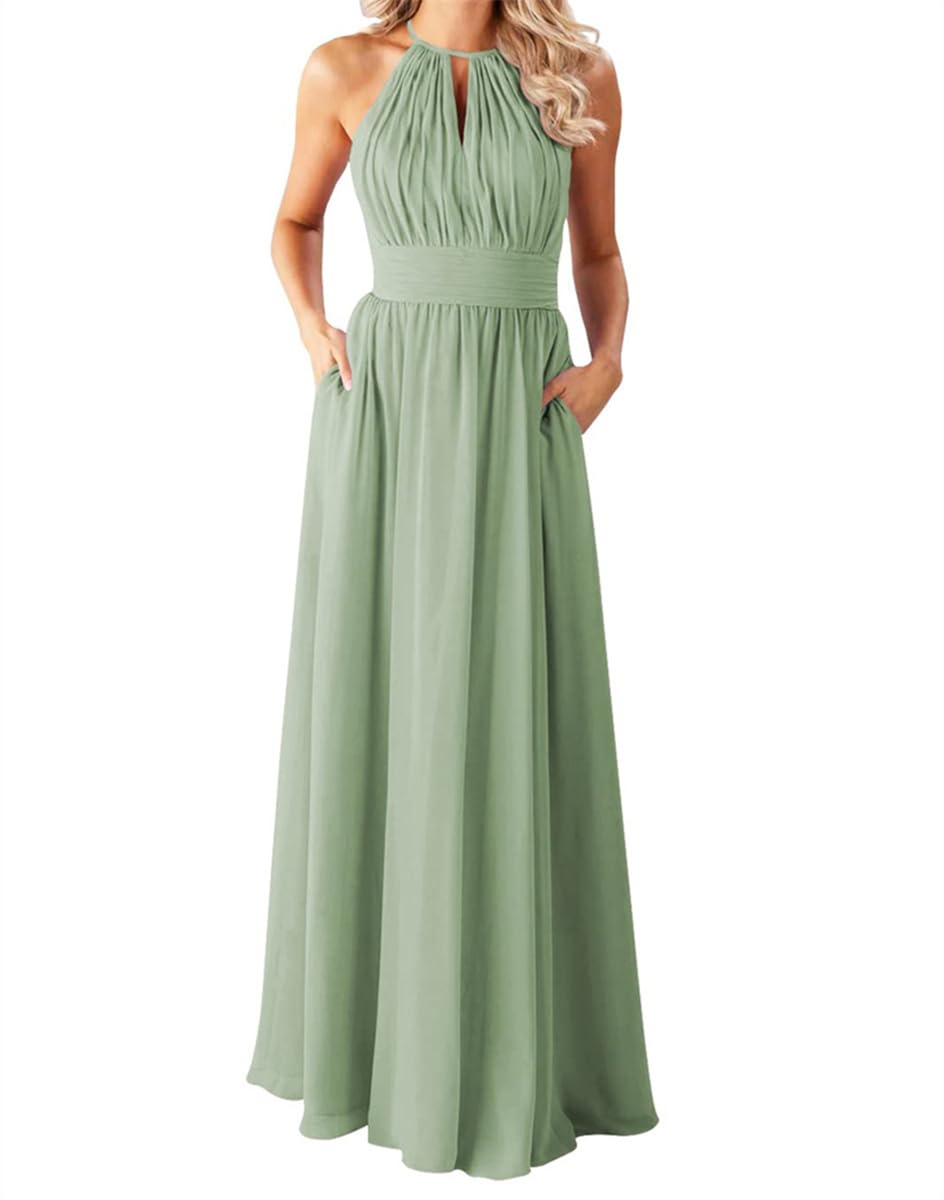 Brigow Women's Sage Green Floor Length Homecoming Dresses For Teens With Pockets Graduation Party Gowns Masquerade Dress Uk22