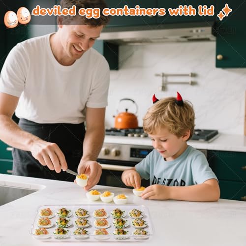 Egg holder for fridge - deviled egg containers with lid, Clear Stackable Plastic Egg Holder, Space-Saving 18 Egg refrigerator Organizer (Clear, Pack of 02)