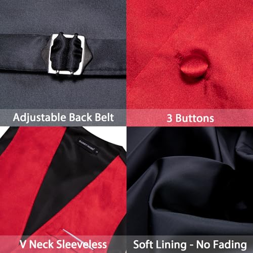 Image of Barry.Wang Vest for Men Business /Leisure Dress Suit Vests V-neck 2 Pockets Wedding Party Tuxedo Satin Waistcoat