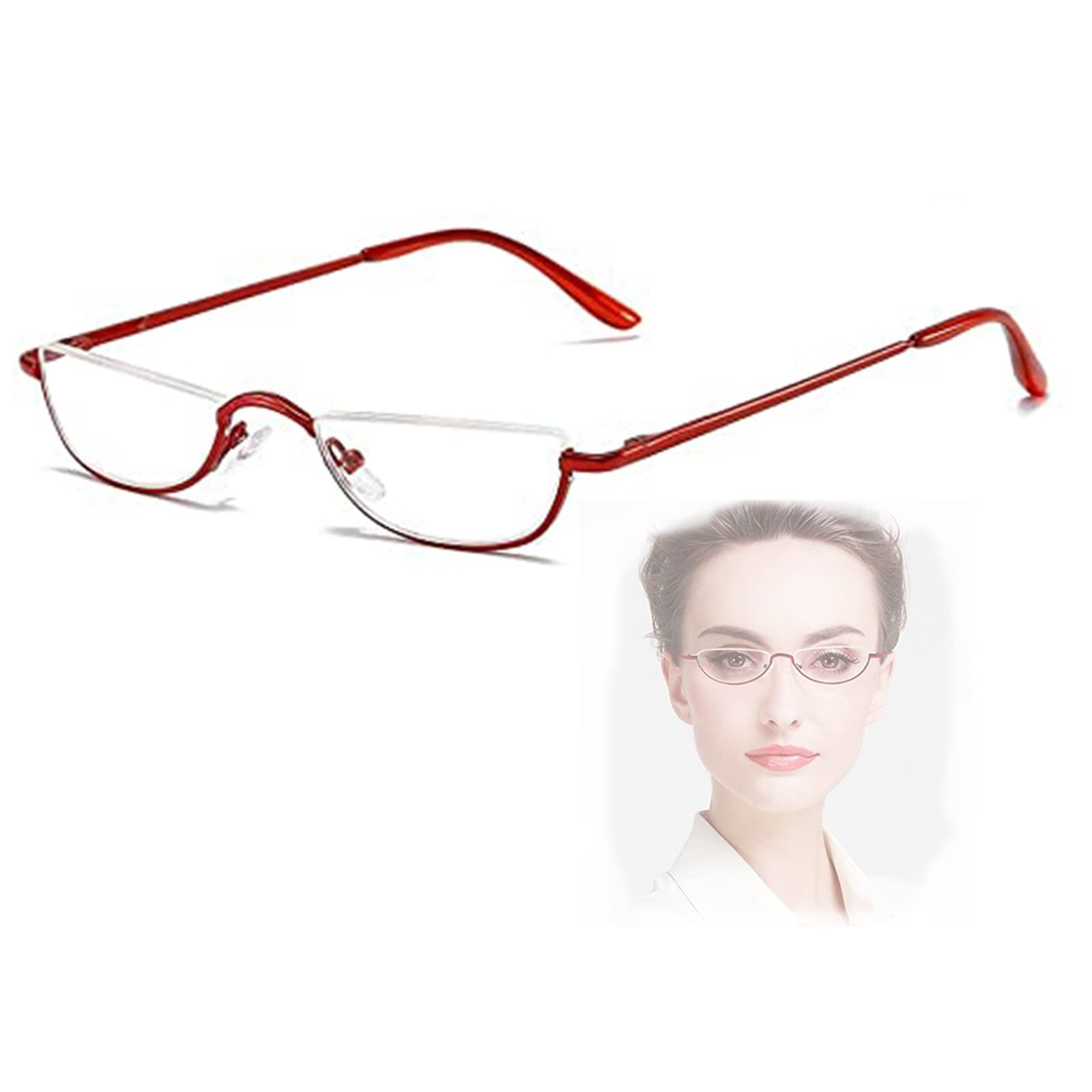 Lesebrille Mit Halbrahmen Für Damen Und Herren, Ultraleichte Lesebrille Für Fern- Und Nahbereich Mit Federscharnier, Dioptrien 1,0–3,5/Red/2.0 *