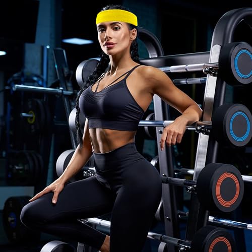 Image of 4 Pack Sweatbands Sports Headband for Men and Women, Moisture Wicking Athletic Workout Headband for Running, Tennis, Basketball, Yoga, Gym Stretchy Unisex Sweatband