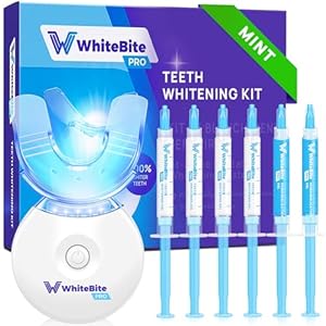 Whitebite Pro Professional Teeth Whitening Kit with Gels for Sensitive Teeth: Whitening LED Light, 35% Carbamide Peroxide Gel, Remineralization Gel (Mint)