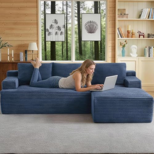 Image of Boneless Couch, Modular Sectional Couches for Living Room, U-Shaped Cloud Couch Sofa with Deep Seat, Fluffy Corduroy Upholstered Corner Sofa