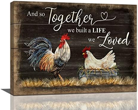 Farmhouse Rooster Wall Art Country Chicken Hen Hatching Chicks Pictures Wall Decor Rustic Farmhouse Canvas Prints Painting Country Framed Artwork for Kitchen Bedroom Living Room 16"x12"