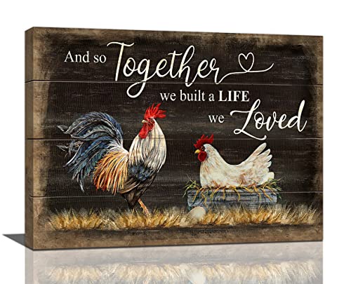 Farmhouse Rooster Wall Art Country Chicken Hen Hatching Chicks Pictures Wall Decor Rustic Farmhouse Canvas Prints Painting Country Framed Artwork For Kitchen Bedroom Living Room 16"X12" #TOP6