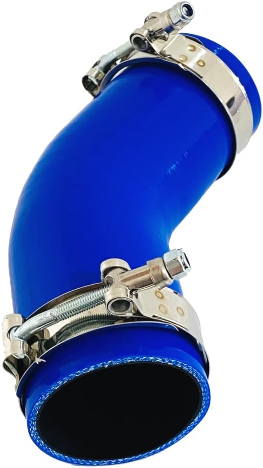 3” (76mm) ID 45 Degree Silicone Coupler Elbow, 4” (102mm) Long Leg for Turbo Intake Intercooler Hose, 4-Ply Reinforced with 2 T-Bolt Clamps, Blue