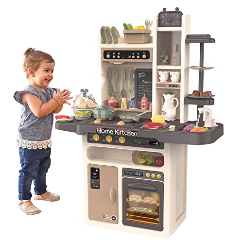 Play Kitchen- Kitchen Playset Pretend Food - Toy Accessories Set W/Real Sounds & Light, Play Sink, Cooking Stove With Steam, 65 Pcs For Toddlers Kids 37 Inch, Girls & Boys（1-5 Years） #TOP12