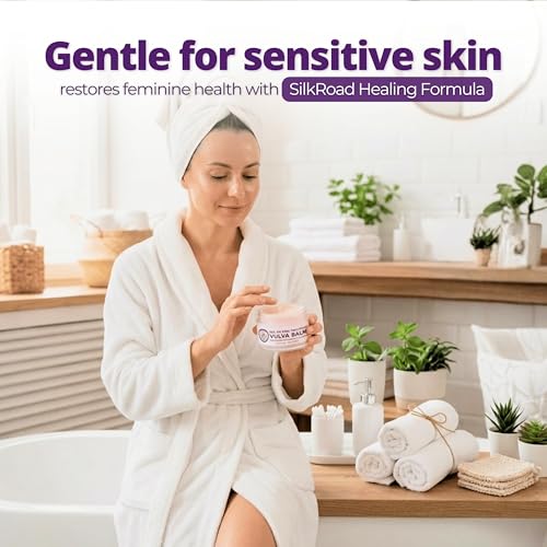 Image of Vulva Balm for Vaginal Dryness, Itching & Irritation - Organic Vaginal Moisturizer with Rose & 11 Botanicals (Cooling Menthol, 2oz) - Hormone-Free Menopause Care - Soothes Redness & Chafing