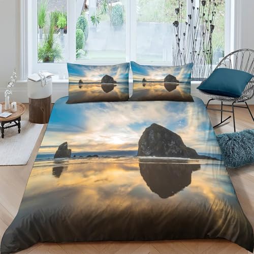Housse de Couette Coucher de Soleil 3D Parure Lit King Microfibre