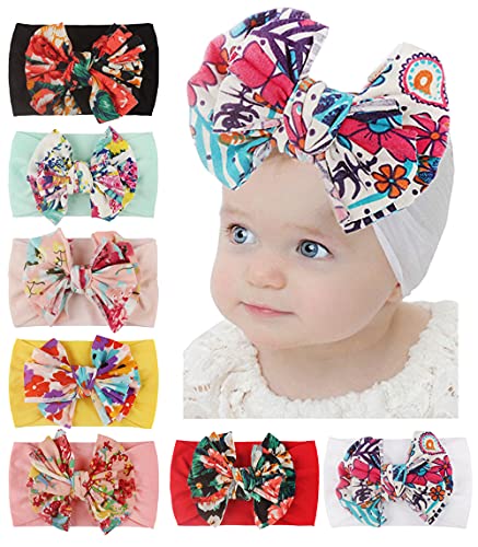 Baby Girl Bows Headbands Hair Accessories for Newborn Infant Toddler Girls' Shower (Boheme-7Pcs)