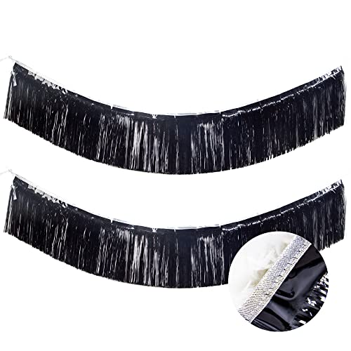 Image of Premium Black Fringe Tinsel Garland for Party Decorations -4 Layers Thick, 2 Pack | LILF Foil Metallic Banner Party Streamers for Wedding Birthday Christmas Decoration Home Hanging