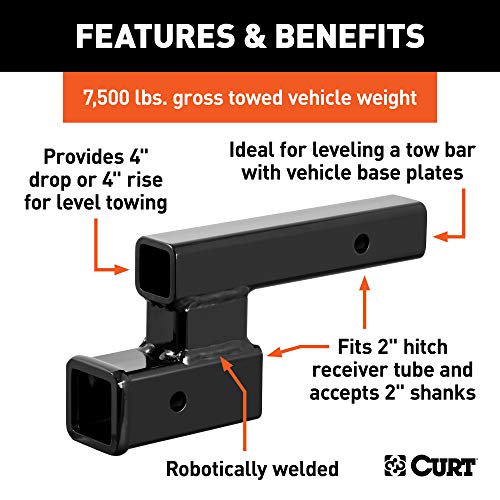 CURT 45798 Trailer Hitch Adapter, 2Inch Receiver, 4in Drop or Rise
