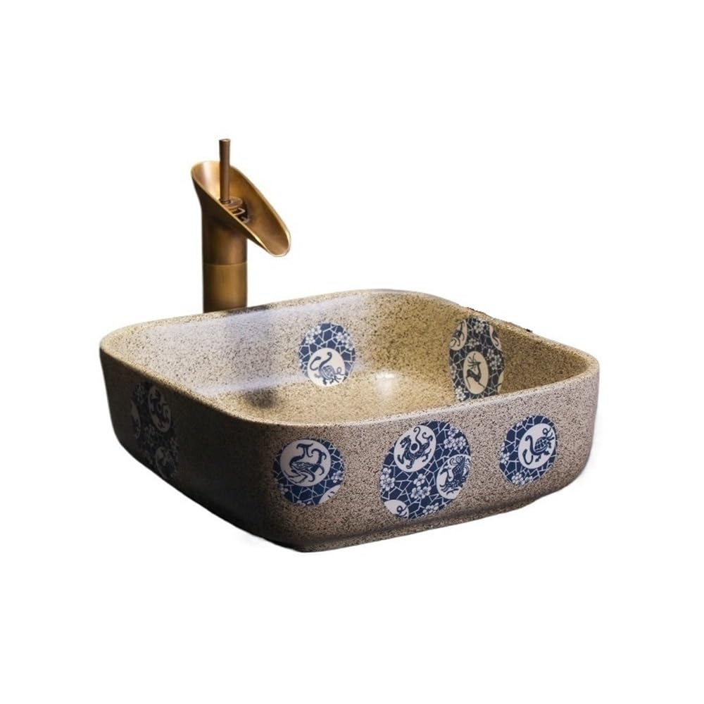Z4t8m2k6g5 One Color Countertop Bathroom Vessel Bathroom Above Counter Ceramic Sink Retro Art Basin (Including Accessories) Cloakroom Sink