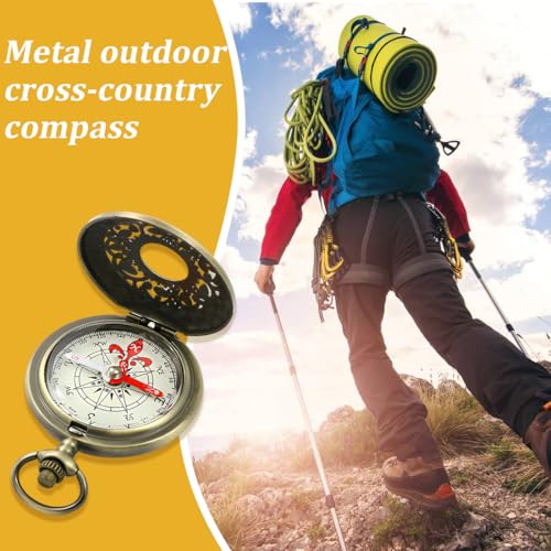 KEMUZ Retro Kompass Mit Gravur,Messing-Campingwerkzeug Metall Pocket Kinderkompass,Langlebig Stoßfest Wasserdicht Hohles Aus Messing Für Die Navigation Im Freien – Bild 6