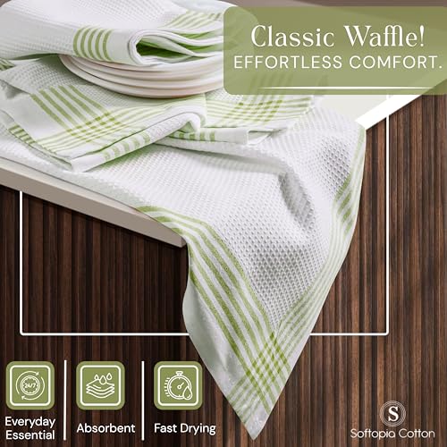 Image of Waffle White & Lemon Green 4 Pack Kitchen Towels, 100% Cotton, 16x26 inches, Everyday Use Dish Cloths Set, Durable and Absorbent Hand Towel, Ideal for Drying Dishes, DIY Embroidery