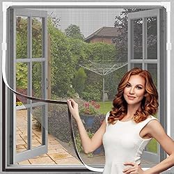 Mosquiteros Mosquitera magnética para ventanas, mosquitera ajustable para ventanas, mantiene insectos, moscas y mosquitos fuera, marco blanco, malla gris (120x130cm)