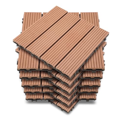 Vkechh WPC Terrassenfliesen Klickfliesen Terrasse und Balkonfliesen in 30x30 cm Braun. Terrassendielen mit Drainage 33 Stück (3 m) als wetterfester Bodenbelag.