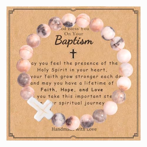Baptism Gifts Cross Bracelet for Girl, First Communion Confirmation Bless Gifts for Teenage Girls Boys, Kindergarten Preschool Graduation Christening Gift for Daughter Granddaughter Godchild