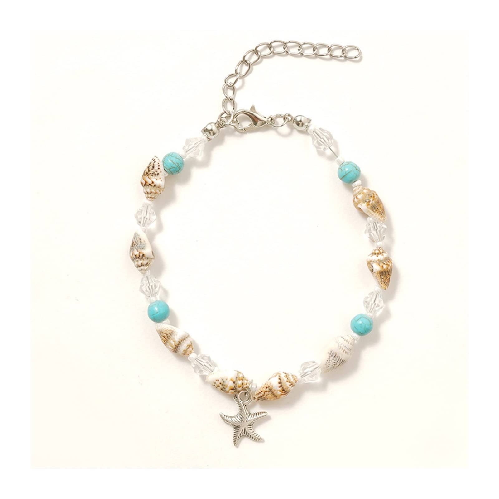 LNNSHX Tobilleras Joyería Concha Tobillera Cuentas De Arroz Perla Cristal Océano Estrella De Mar Tobillera Señora Joyería Tobilleras Ajustables Pulseras