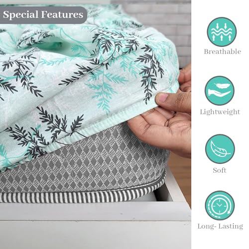 Image of Divine Casa 144 TC 100% Cotton Floral Print Elastic Fitted Bedsheets Double Bed | Ultrasoft Queen Size Elastic Fitted Bedsheets - 78 x 72 inches