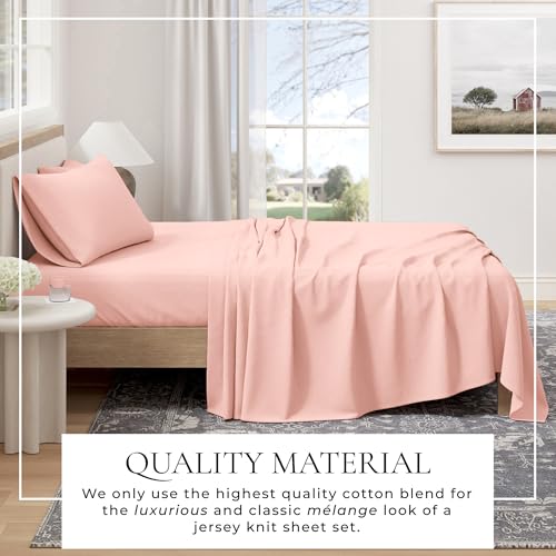 Image of Great Bay Home Cotton Jersey Knit Full Sheet Set - Ultra-Soft, Stretchy, Heathered Melange Bed Sheets - Cozy, Soft T-Shirt Sheet & Pillowcase Set (Blush Pink)