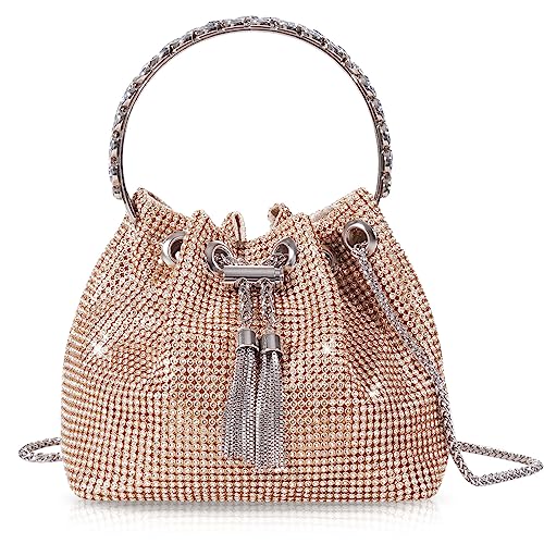 Desy & Feeci Bling Rhinestone Purse for Women, Glitter Clutch Handbag Bucket Evening Bag for Girls Wedding Party