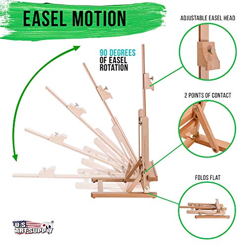 U.s. Art Supply Small Tabletop Wooden H-Frame Studio Easel - Artists Adjustable Beechwood Painting And Display Easel, Holds Up To 16" Canvas - Portable Sturdy Table Desktop Holder Stand - Paint Sketch #TOP28