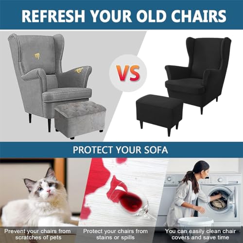 Funda de sillón orejero café oscuro elástica que protege de manchas 3