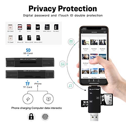 suntrsi TF/SD Card Reader compatible with iPhone/OTG Android/Computer, Micro SD Card Reader compatible with iPhone/iPad Charging,Compatible to SD Card Camera Adapter "x disk" - Thumbnail 2