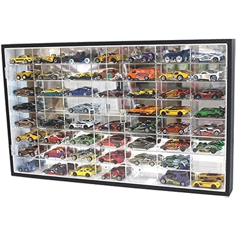 DisplayGifts 1/64 Scale Toy Cars Hot Die-cast Wheels Matchbox Display Case Storage Cabinet Shelf Rack for 56 Slots - 2 Doors, 23.5 X 15 X 2 inches Cover