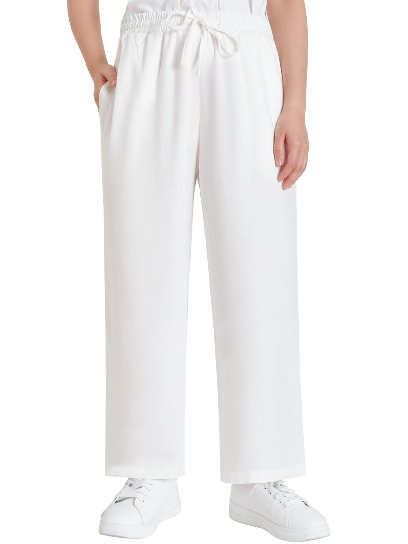 Weintee Women's Petite Wide Leg Linen Pants Lightweight Summer Pants