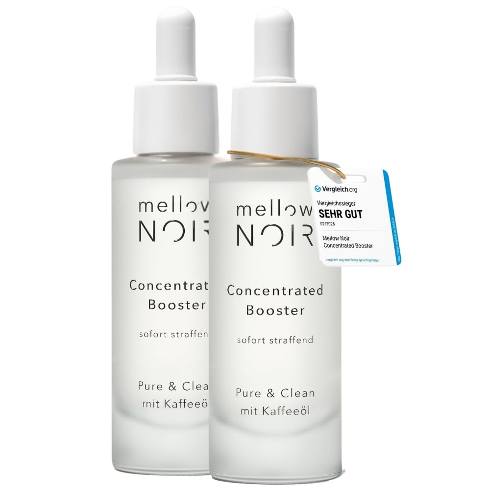 mellow NOIR Concentrated Booster 2x 30ml | SOFORT STRAFFEND | Hyaluron Gesichtsserum gegen Falten | Augenserum | Serum zur Augenpflege & Gesichtspflege | Vegan | zertifizierte Naturkosmetik